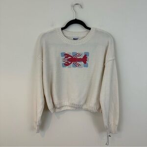 Bouffants & Broken Hearts Cream Sweater with Red Lobster Motif Large
